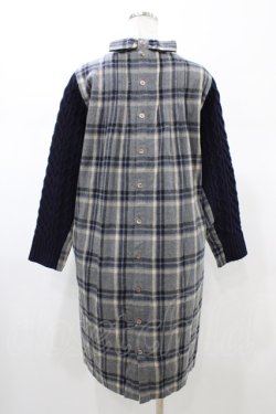 画像2: Jane Marple Dans Le Salon / アランニットとシャギーチェックのドレス M グレー×ネイビー H-26-02-02-1047-JM-OP-AK-ZH
