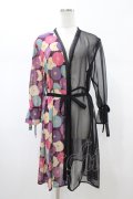 Despair / ギャザー袖和柄シースルー羽織  レトロ菊紫×ブラック H-26-02-02-1060-GO-TO-KB-ZH