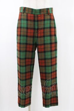 画像1: Jane Marple / ウールタータンパンツ M グリーン×ブラウン H-26-02-02-1016-JM-PA-AK-ZH