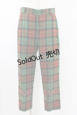 画像1: Jane Marple / ウールタータンパンツ M グリーン×ブラウン H-26-02-02-1016-JM-PA-AK-ZH