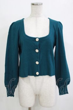 画像1: Fi.n.t / ローズ彫刻釦ディープカラーニットカーディガン Free BLUE GREEN H-26-02-02-055-CA-TO-NS-ZH