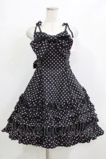 画像1: Angelic Pretty / リボントッピング ドットジャンパースカート Free ブラック/ピンク H-26-02-02-002-AP-OP-NS-ZH (1)