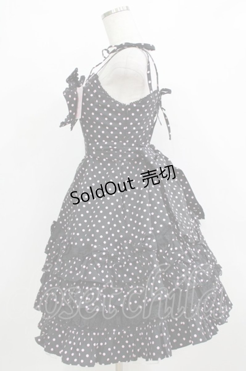 画像2: Angelic Pretty / リボントッピング ドットジャンパースカート Free ブラック/ピンク H-26-02-02-002-AP-OP-NS-ZH (2)