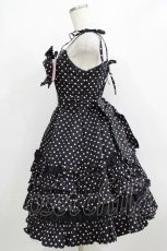画像2: Angelic Pretty / リボントッピング ドットジャンパースカート Free ブラック/ピンク H-26-02-02-002-AP-OP-NS-ZH (2)