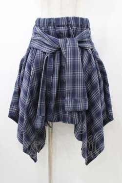 画像1: Candy Stripper / CHECK SHIRT WRAP SKIRT  ネイビー H-26-02-03-1038-PU-SK-KB-ZH