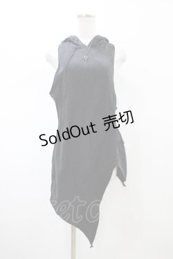 画像1: Daker Wavs / ダメージノースリーブフードカットソー  ブラック H-26-02-03-1043-0-TO-KB-ZH