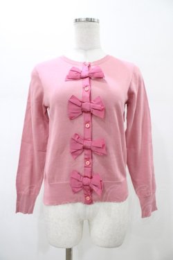 画像1: Jane Marple / リボンモチーフのカーディガン  ピンク H-26-02-03-1053-JM-TO-KB-ZH