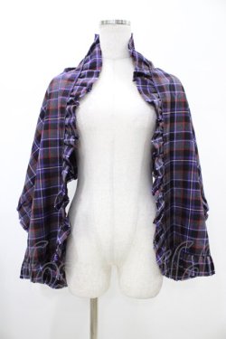 画像1: Jane Marple / ウールタータンチェックのフリルストール  パープル H-26-02-03-1017-JM-ZA-KB-ZH