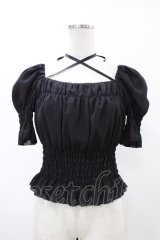 Moi-meme-Moitie / シフォンレースアップブラウス  ブラック H-26-02-03-1021-MO-BL-KB-ZH