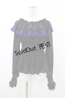 画像1: Moi-meme-Moitie / クロスアーチ長袖シャーリングブラウス  黒×青 H-26-02-03-1023-MO-BL-KB-ZH