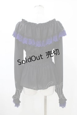 画像2: Moi-meme-Moitie / クロスアーチ長袖シャーリングブラウス  黒×青 H-26-02-03-1023-MO-BL-KB-ZH