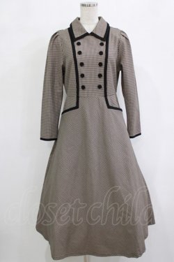 画像1: an another angelus / ダブル釦パイピング使いチェックワンピース Free BROWN×BK H-26-02-03-014-CA-OP-NS-ZH