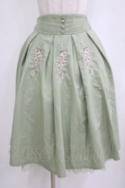 画像1: axes femme / リボンローズ刺繍タックスカート M ミント H-26-02-04-028-AX-SK-NS-ZH