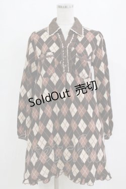 画像1: axes femme / アーガイルニットワンピ M ブラウン H-26-02-04-031-AX-OP-NS-ZH