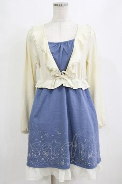 画像1: axes femme / ボレロ風ニットワンピース M アイボリー/ブルー H-26-02-04-032-AX-TO-NS-ZH