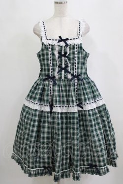 画像1: metamorphose / 【プラスサイズ】Sweetタータンはしごレースフリルジャンパースカート プラスサイズ ネイビー/グリーンチェック H-26-02-04-005-ME-OP-NS-ZH