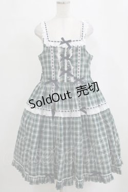 画像1: metamorphose / 【プラスサイズ】Sweetタータンはしごレースフリルジャンパースカート プラスサイズ ネイビー/グリーンチェック H-26-02-04-005-ME-OP-NS-ZH