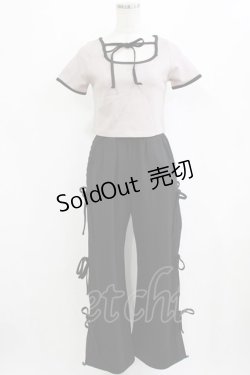 画像1: pium / ストーンロゴリボンテープパンツセット Free ピンク×ブラック H-26-02-04-047-0-OP-NS-ZH