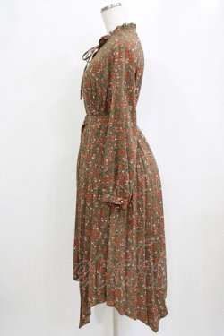 画像2: axes femme / 花柄イレヘムプリーツワンピース M ブラウン H-26-02-04-049-AX-OP-NS-ZH
