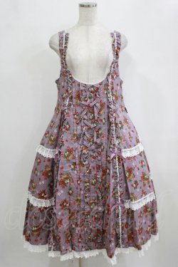 画像1: metamorphose / 【プラスサイズ】Strawberry Basket フロントボタンリボンジャンパースカート プラスサイズ ラベンダー系(Lavender) H-26-02-04-006-ME-OP-NS-ZH