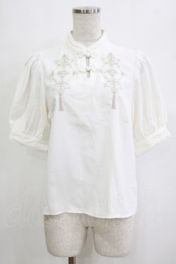 画像1: Amavel / Oriental Arabesqueマオカラー五分袖ブラウス Free オフ H-26-02-04-056-CA-BL-NS-ZH