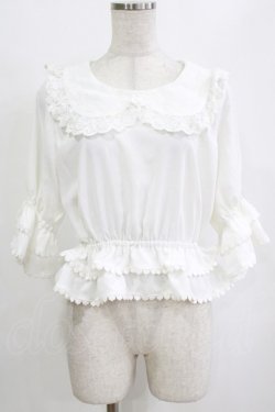 画像1: 幽三巷（海外ロリータブランド） / レーストリムブラウス M オフ H-26-02-04-060-PU-BL-NS-ZH