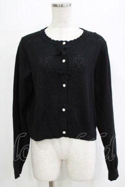 画像1: m petit by misako / AM*ハート透かしニットカーディガン L ブラック H-26-02-04-063-LO-TO-NS-ZH