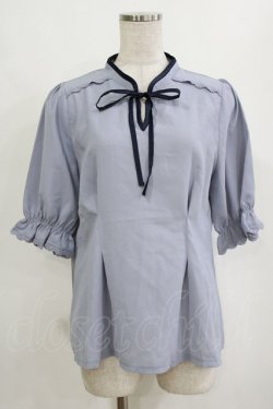 画像1: axes femme POETIQUE / マオカラーリボンブラウス M サックス H-26-02-05-1045-AX-BL-NS-ZH