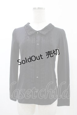 画像1: axes femme / ブローチ付きブラウス風プルオーバー M ブラック H-26-02-06-056-AX-TO-NS-ZH