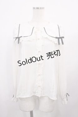 画像1: Ank Rouge / スクエアカラーハシゴリボンブラウス M オフ H-26-02-06-1017-CA-BL-NS-ZH