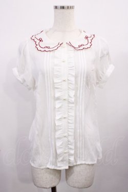 画像1: Ank Rouge / 襟刺繍リボンブラウス M オフ/レッド H-26-02-06-1019-CA-BL-NS-ZH