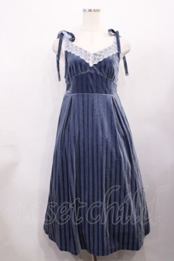 画像1: axes femme POETIQUE / ストライプベロアワンピース M ブルー H-26-02-06-1003-AX-OP-NS-ZH