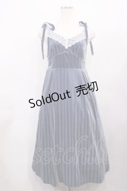 画像1: axes femme POETIQUE / ストライプベロアワンピース M ブルー H-26-02-06-1003-AX-OP-NS-ZH