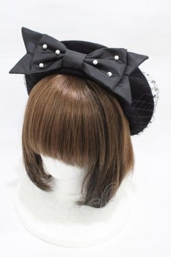 画像1: Angelic Pretty / Pearl Ribbonベレー  ブラック H-26-02-06-011-AP-AC-NS-ZH