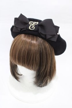 画像1: Enchantlic Enchantilly / Cat Earsロゴ刺繍ベレー帽  ブラック H-26-02-06-012-LO-AC-NS-ZH