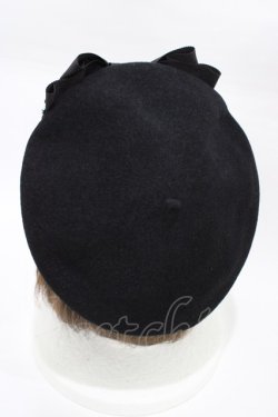 画像2: Enchantlic Enchantilly / Cat Earsロゴ刺繍ベレー帽  ブラック H-26-02-06-012-LO-AC-NS-ZH