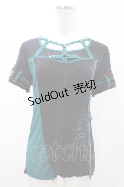 画像1: Ozz Croce / ハーネス風配色切替カットソー  ブラック×グリーン H-26-02-07-1038-OO-TO-KB-ZH