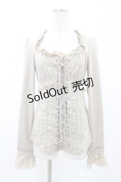 画像1: Ozz oneste / 薔薇刺繍レースアップカットソー  ベージュ H-26-02-07-1045-OO-TO-KB-ZH