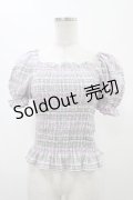 Candy Stripper / VOLUME SLEEVE SHIRRINGトップス  ラベンダーチェック H-26-02-07-1051-PU-TO-KB-ZH