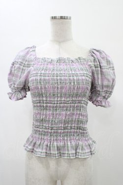 画像1: Candy Stripper / VOLUME SLEEVE SHIRRINGトップス  ラベンダーチェック H-26-02-07-1051-PU-TO-KB-ZH