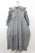 Candy Stripper / BIG FRILL COLLARドレス  ブラックチェック H-26-02-07-1015-PU-OP-KB-ZH