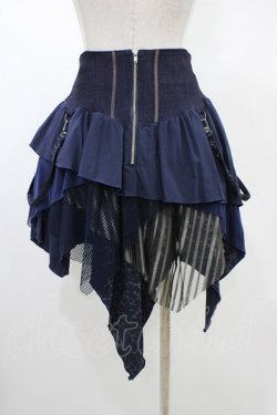 画像2: Ozz conte / 異素材切替イレギュラースカート  ネイビー H-26-02-07-1021-OO-SK-KB-ZH