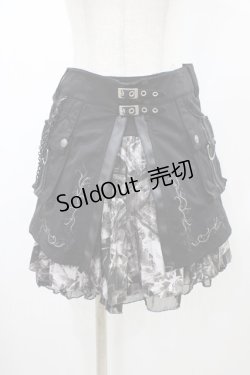 画像1: Ozz Croce / オーバー付プリントプリーツスカート  ブラック H-26-02-07-1023-OO-SK-KB-ZH