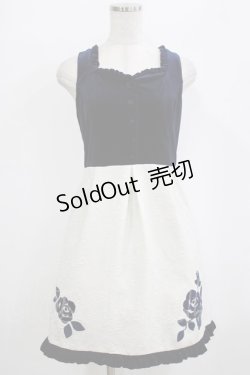 画像1: an another angelus / ベロア&ローズ柄切り替えジャンパースカート Free NAVY H-26-02-08-029-CA-OP-NS-ZH