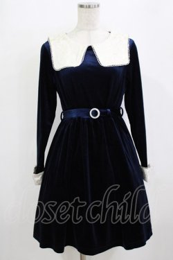 画像1: an another angelus / ジャガードカラーベロアワンピース Free NAVY H-26-02-08-032-CA-OP-NS-ZH