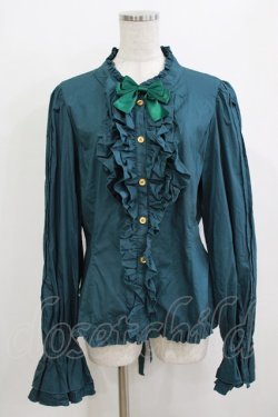 画像1: metamorphose / 【プラスサイズ】スタンドカラーピンタックフリルブラウス プラスサイズ グリーン H-26-02-08-045-ME-BL-NS-ZH