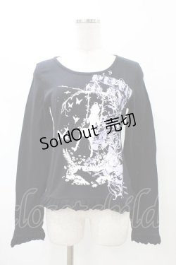 画像1: PUTUMAYO / 裾フリルプリントカットソー  ブラック H-26-02-08-1048-PT-TO-KB-ZH