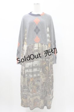 画像1: Jane Marple Dans Le Salon / Schiele's landscapesトロンプルイユドレス  サンドベージュ×ミックスグレー H-26-02-08-1031-JM-OP-KB-ZH