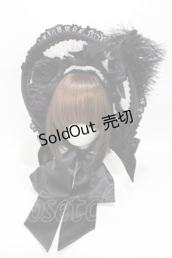 画像1: Triple fortune / ローズリボンボンネット  黒×白 H-26-02-08-1003-EL-AC-AK-ZH