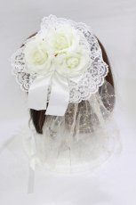 画像2: metamorphose / ローズリボン円形ヘッドドレス  オフ白系 H-26-02-08-081-ME-AC-NS-ZH (2)
